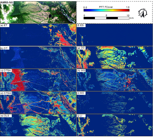 Example maps of PFT fractional cover for the Council, AK region for 10 PFTs.