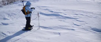 a person standing on skis in the snow