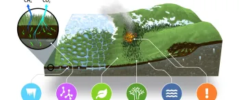 Graphic representing the gradient of topography, permafrost, vegetation, and hydrology