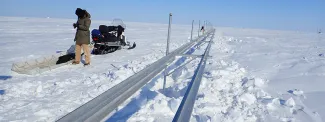 Installation of tram across polygonal tundra